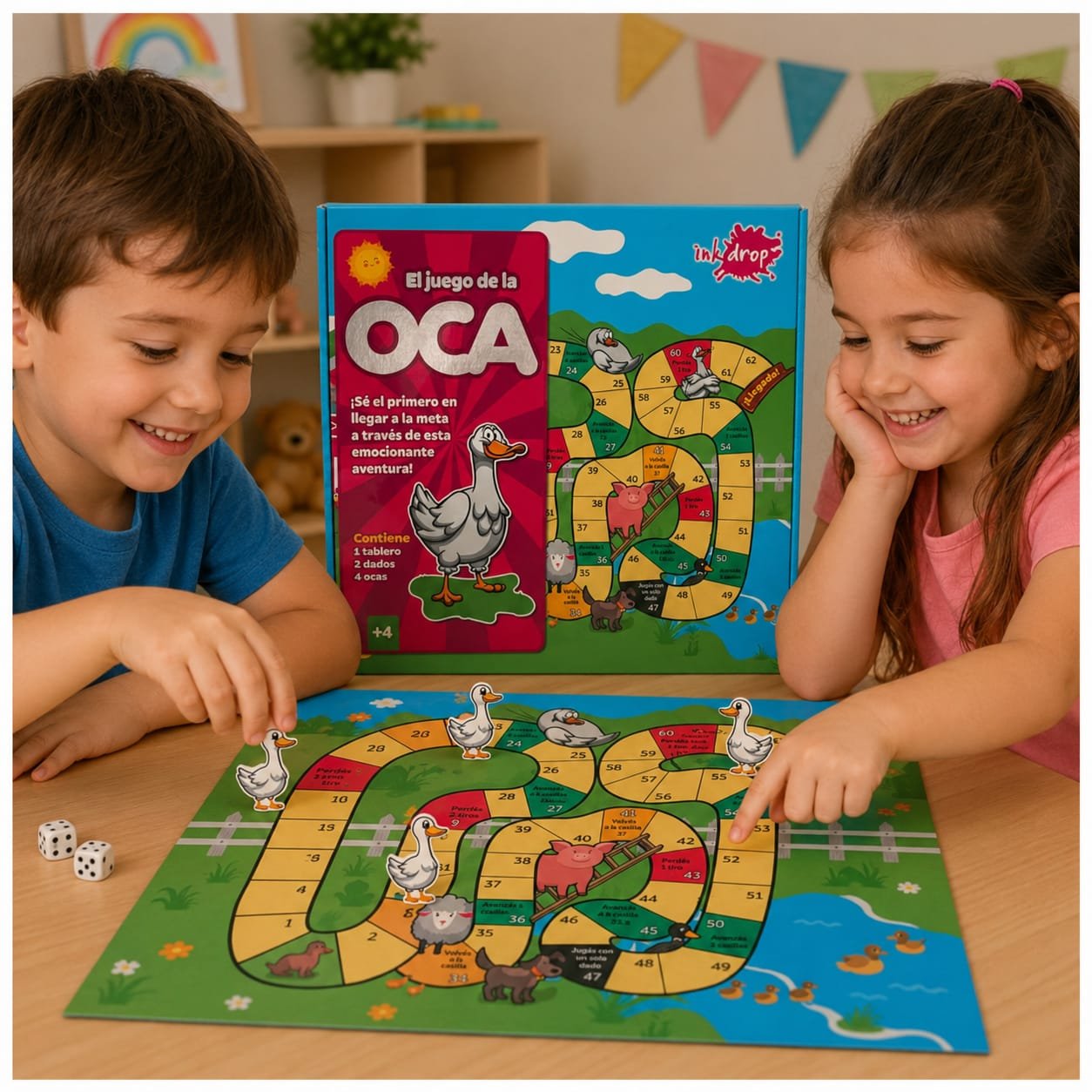 Niños divirtiéndose con el juego de la oca